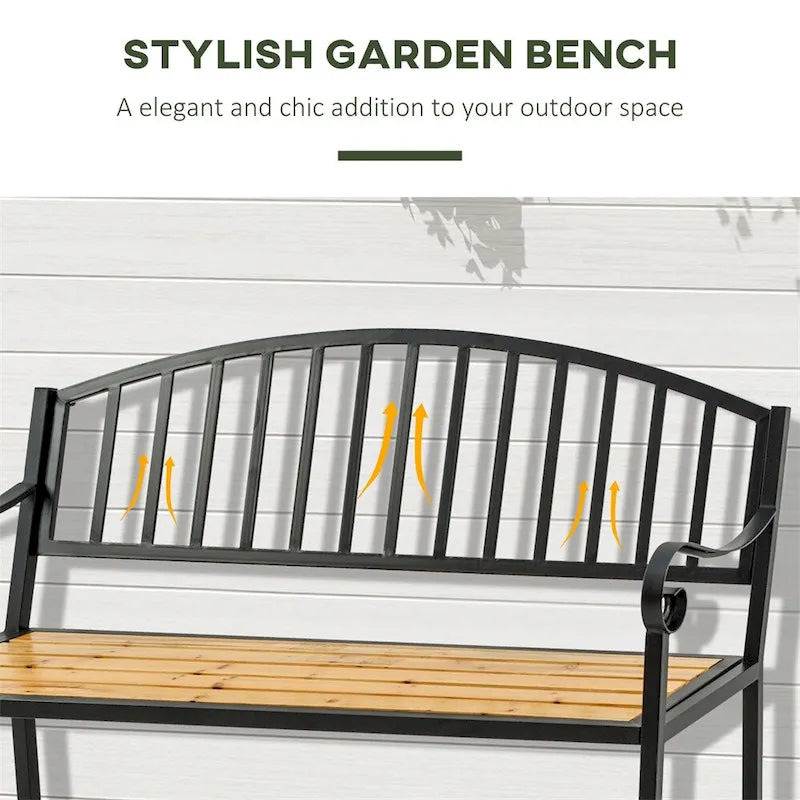 Banc de jardin Outsunny 50 en bois avec dossier et cadre en acier