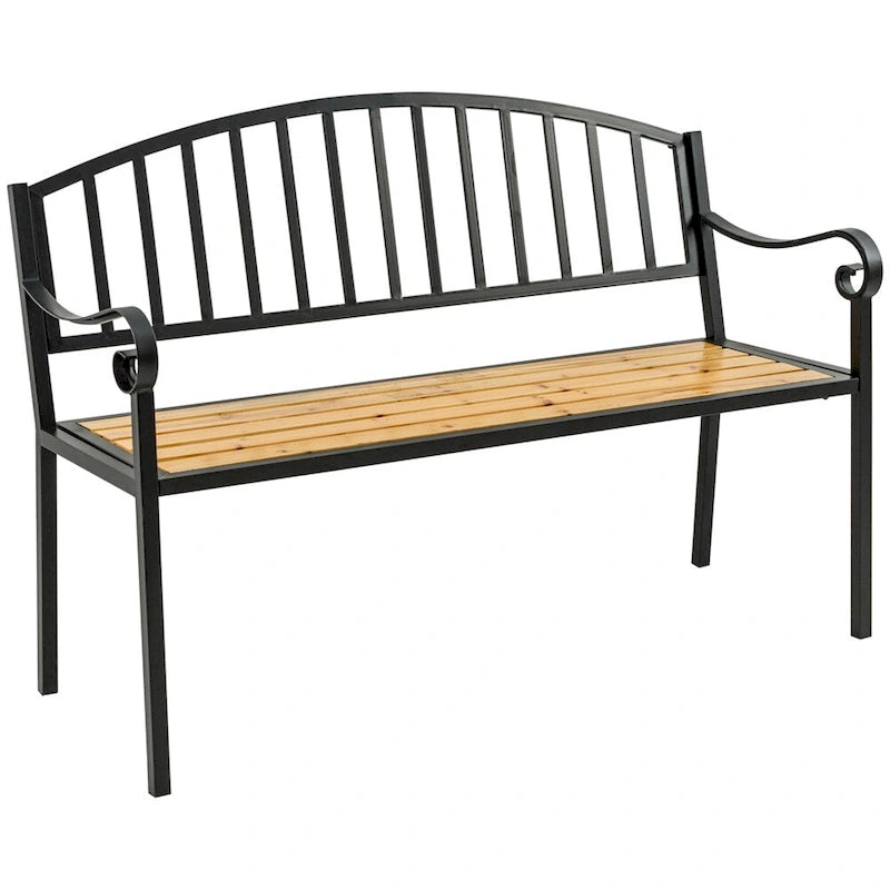 Banc de jardin Outsunny 50 en bois avec dossier et cadre en acier