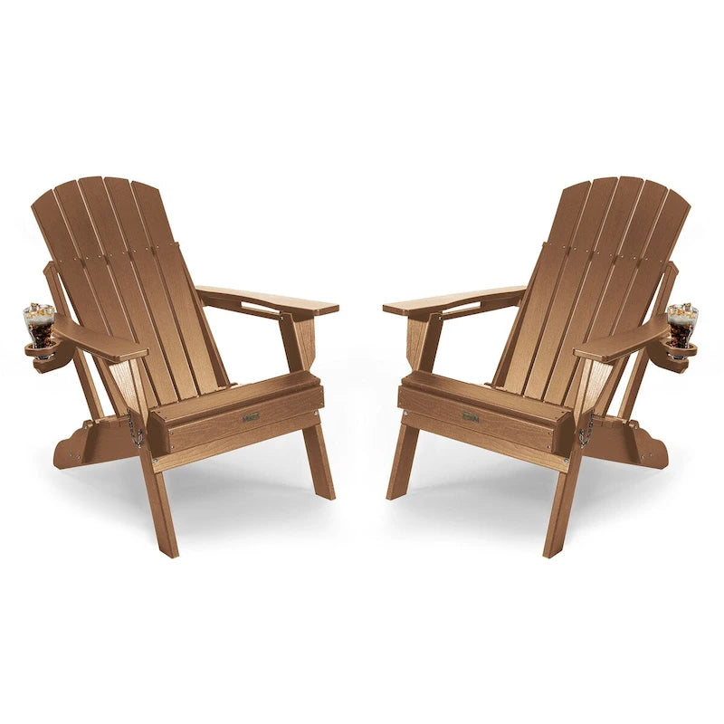 WINSOON Chaise Adirondack pliante d'extérieur tout temps en PEHD avec porte-gobelet, ensemble de 2