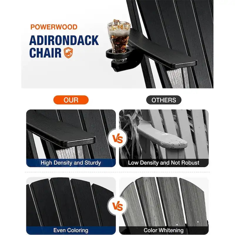 WINSOON Chaise Adirondack pliante d'extérieur tout temps en PEHD avec porte-gobelet, ensemble de 2