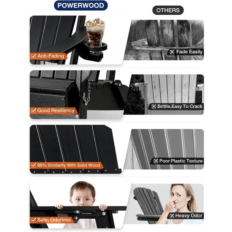 WINSOON Chaise Adirondack pliante d'extérieur tout temps en PEHD avec porte-gobelet, ensemble de 2