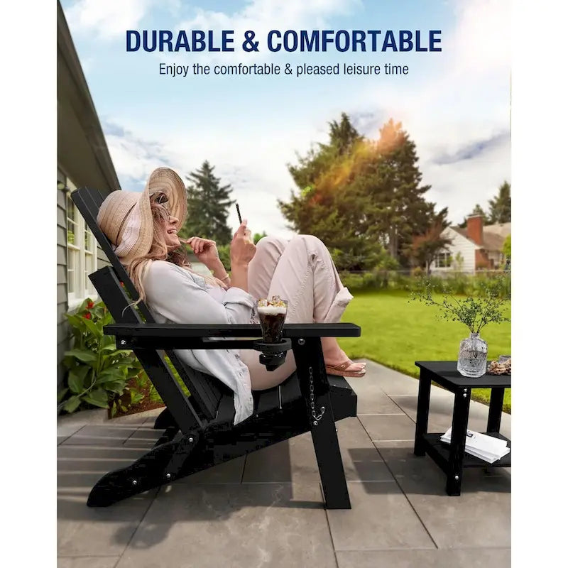 WINSOON Chaise Adirondack pliante d'extérieur tout temps en PEHD avec porte-gobelet, ensemble de 2