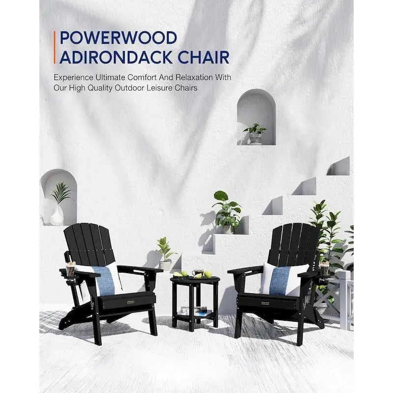 WINSOON Chaise Adirondack pliante d'extérieur tout temps en PEHD avec porte-gobelet, ensemble de 2