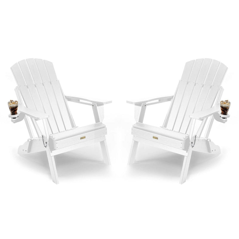 WINSOON Chaise Adirondack pliante d'extérieur tout temps en PEHD avec porte-gobelet, ensemble de 2