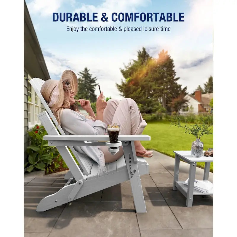 WINSOON Chaise Adirondack pliante d'extérieur tout temps en PEHD avec porte-gobelet, ensemble de 2