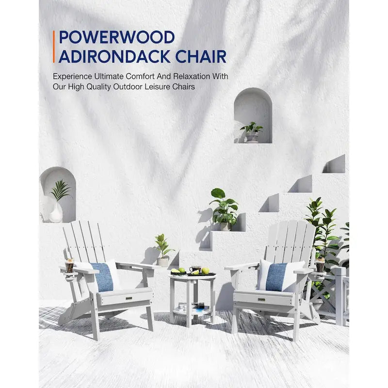 WINSOON Chaise Adirondack pliante d'extérieur tout temps en PEHD avec porte-gobelet, ensemble de 2