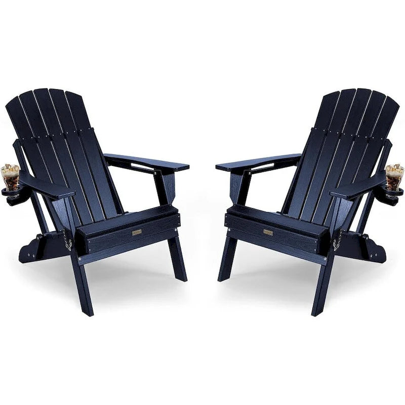 WINSOON Chaise Adirondack pliante d'extérieur tout temps en PEHD avec porte-gobelet, ensemble de 2