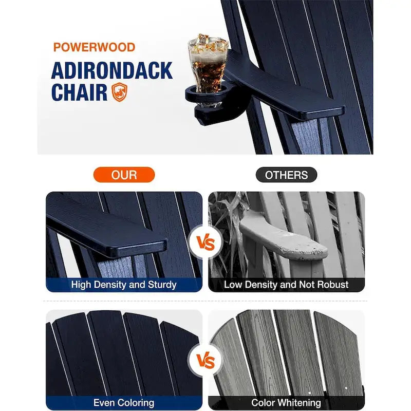 WINSOON Chaise Adirondack pliante d'extérieur tout temps en PEHD avec porte-gobelet, ensemble de 2