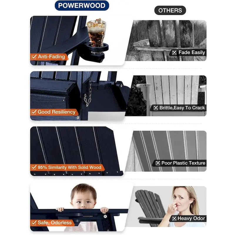 WINSOON Chaise Adirondack pliante d'extérieur tout temps en PEHD avec porte-gobelet, ensemble de 2