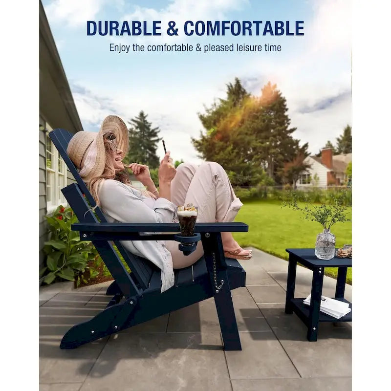 WINSOON Chaise Adirondack pliante d'extérieur tout temps en PEHD avec porte-gobelet, ensemble de 2