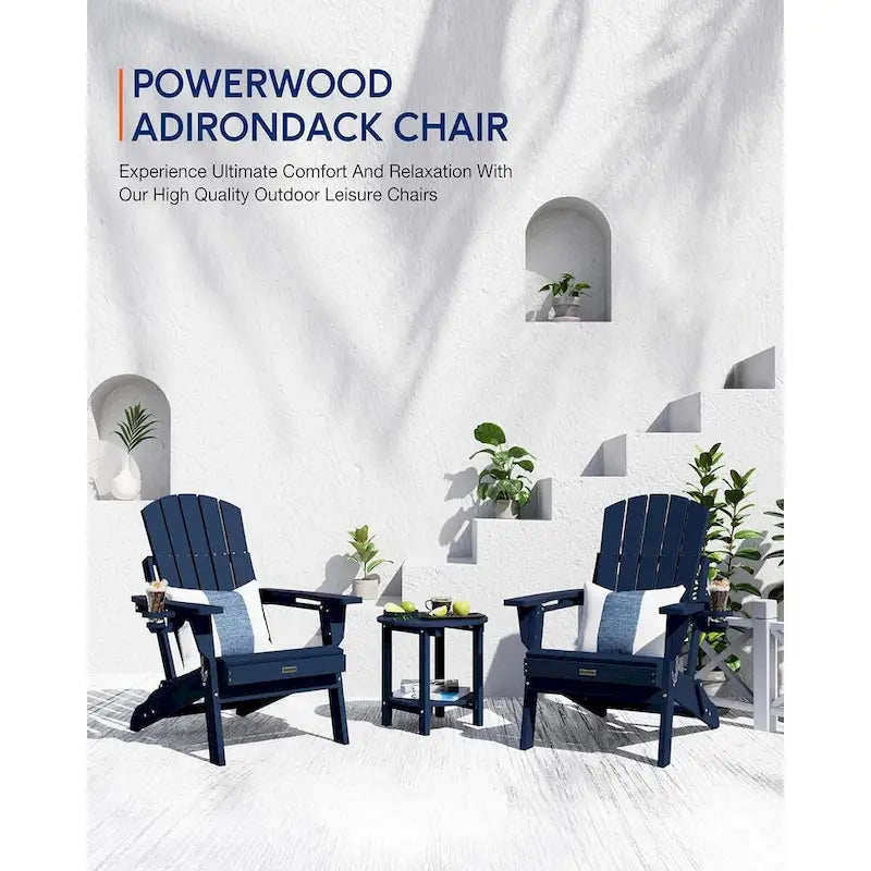 WINSOON Chaise Adirondack pliante d'extérieur tout temps en PEHD avec porte-gobelet, ensemble de 2