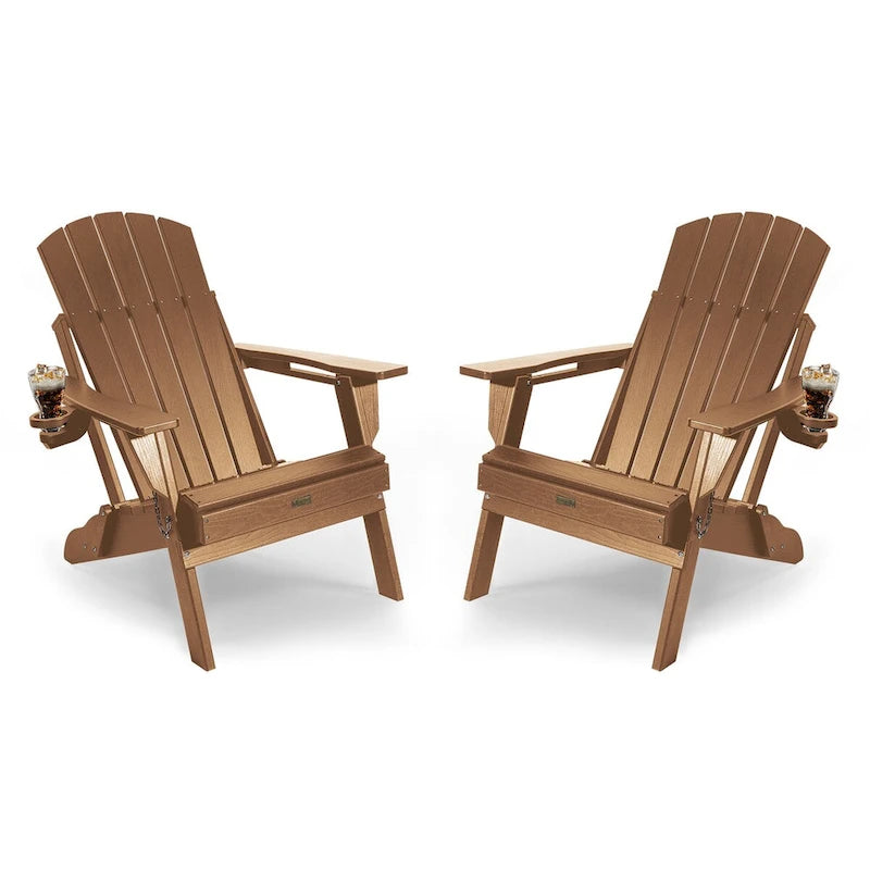 WINSOON Chaise Adirondack pliante d'extérieur tout temps en PEHD avec porte-gobelet, ensemble de 2
