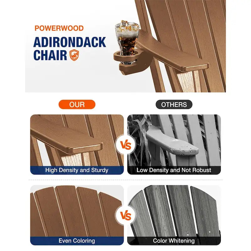 WINSOON Chaise Adirondack pliante d'extérieur tout temps en PEHD avec porte-gobelet, ensemble de 2