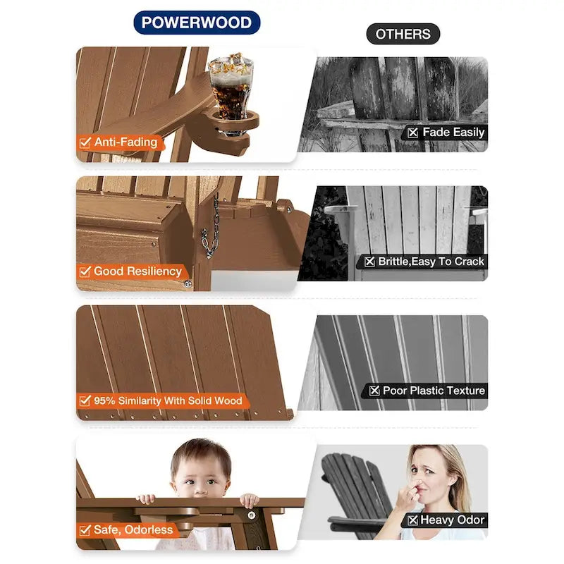 WINSOON Chaise Adirondack pliante d'extérieur tout temps en PEHD avec porte-gobelet, ensemble de 2