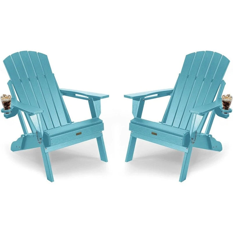 WINSOON Chaise Adirondack pliante d'extérieur tout temps en PEHD avec porte-gobelet, ensemble de 2