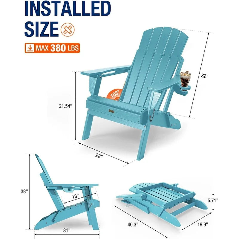 WINSOON Chaise Adirondack pliante d'extérieur tout temps en PEHD avec porte-gobelet, ensemble de 2