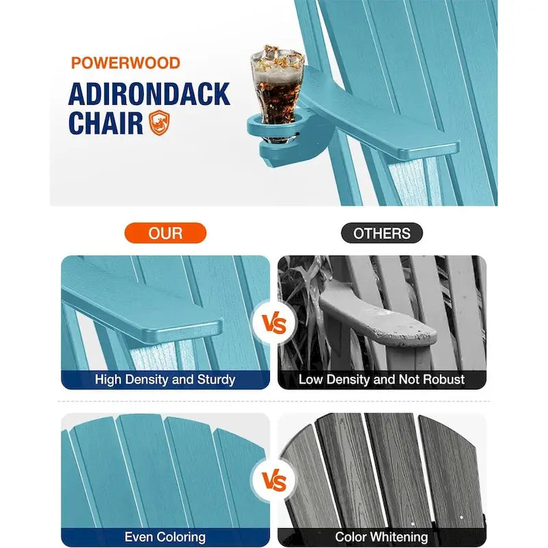WINSOON Chaise Adirondack pliante d'extérieur tout temps en PEHD avec porte-gobelet, ensemble de 2
