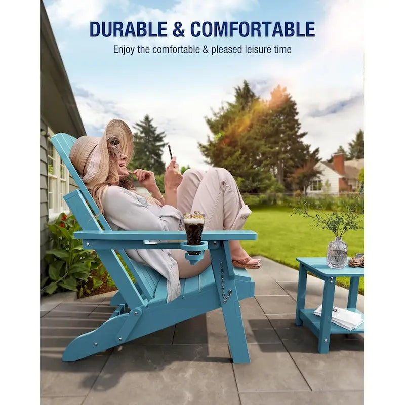 WINSOON Chaise Adirondack pliante d'extérieur tout temps en PEHD avec porte-gobelet, ensemble de 2