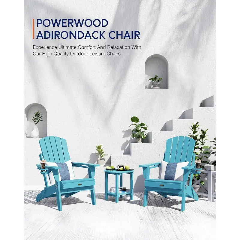 WINSOON Chaise Adirondack pliante d'extérieur tout temps en PEHD avec porte-gobelet, ensemble de 2