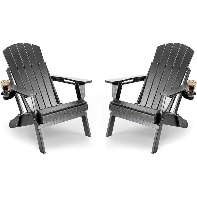 WINSOON Chaise Adirondack pliante d'extérieur tout temps en PEHD avec porte-gobelet, ensemble de 2