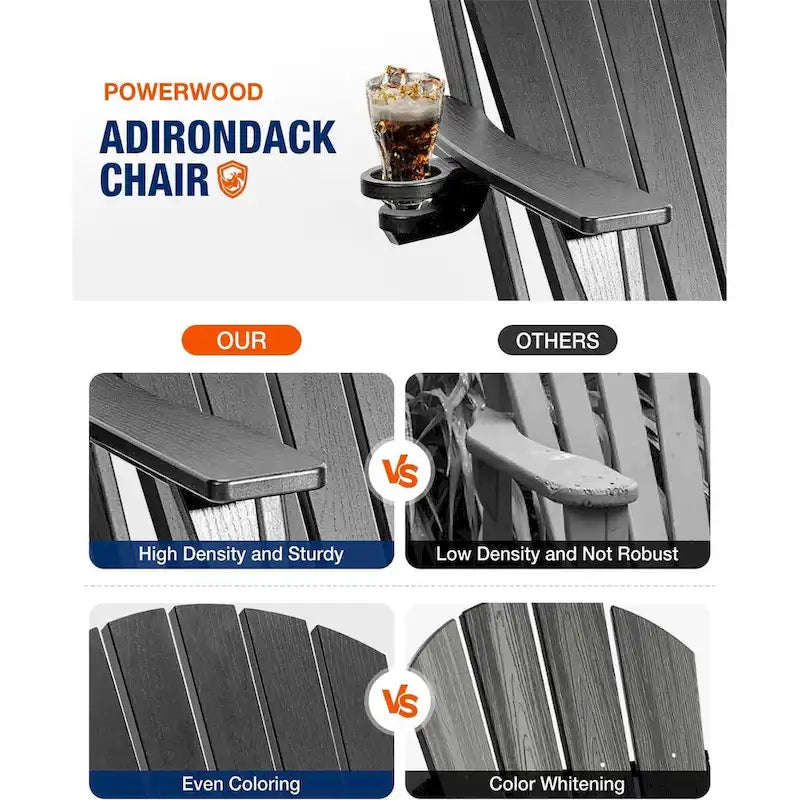 WINSOON Chaise Adirondack pliante d'extérieur tout temps en PEHD avec porte-gobelet, ensemble de 2