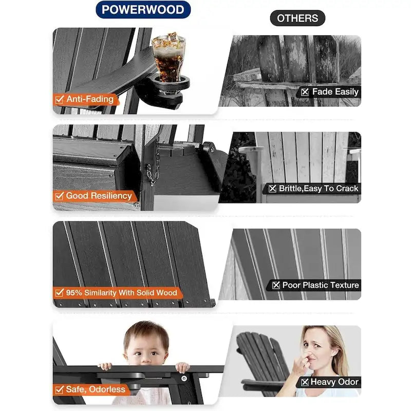 WINSOON Chaise Adirondack pliante d'extérieur tout temps en PEHD avec porte-gobelet, ensemble de 2