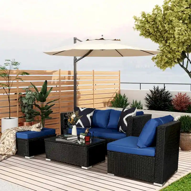 Ensemble de mobilier d'extérieur sectionnel en rotin et osier Vrakae 5 pièces