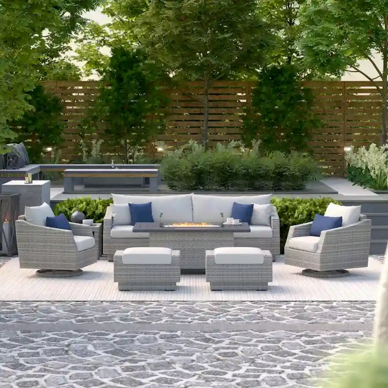 Cannes 8 Piece Sunbrella Outdoor Patio Motion Fire Set