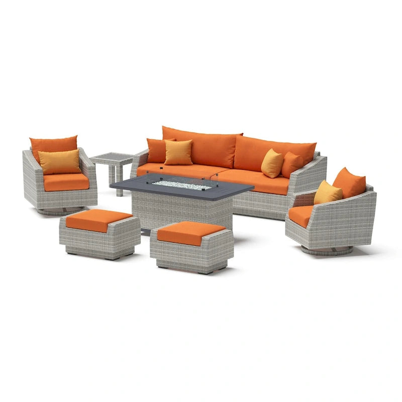 Ensemble de mobilier de patio avec foyer Cannes 8 pièces Sunbrella
