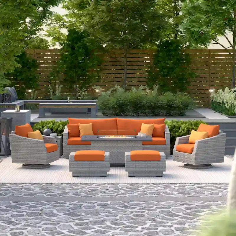 Ensemble de mobilier de patio avec foyer Cannes 8 pièces Sunbrella