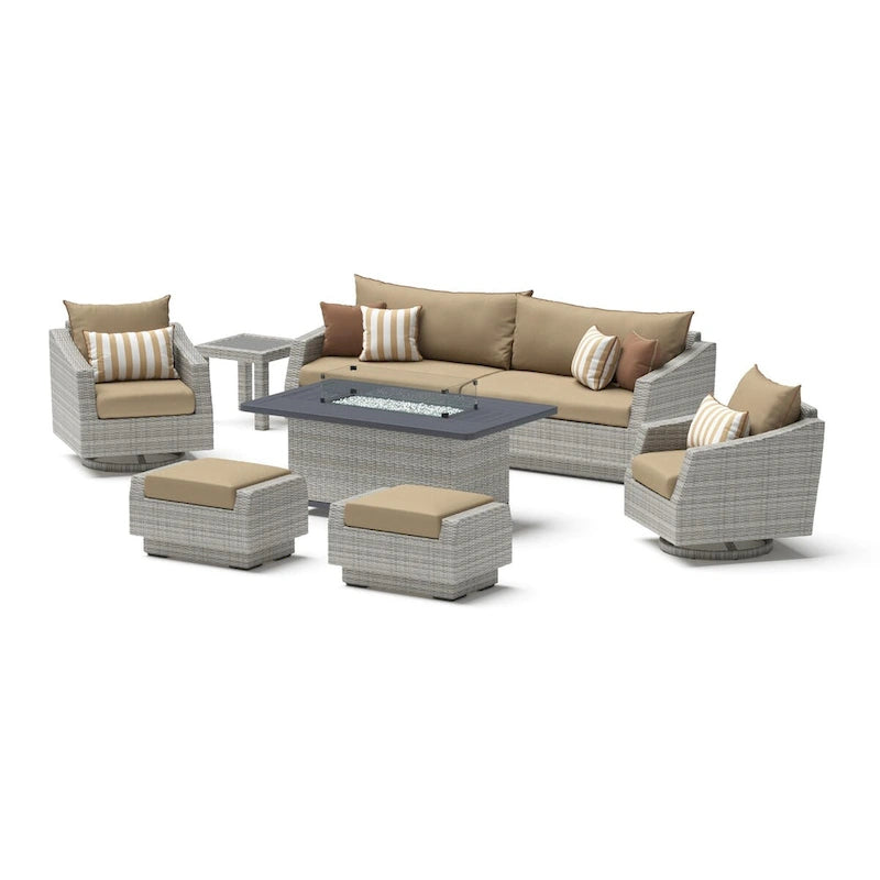 Ensemble de mobilier de patio avec foyer Cannes 8 pièces Sunbrella