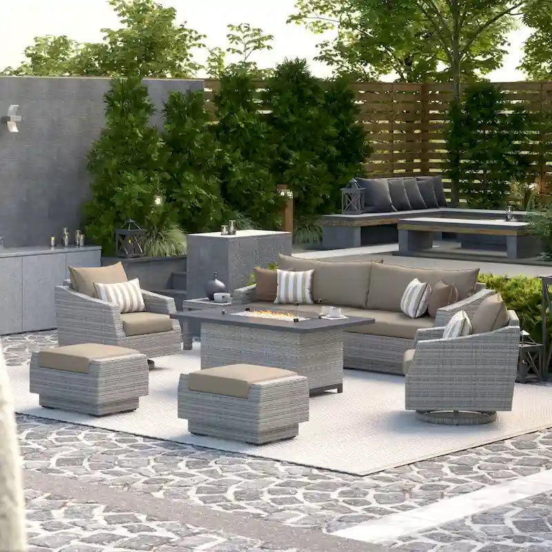 Ensemble de mobilier de patio avec foyer Cannes 8 pièces Sunbrella