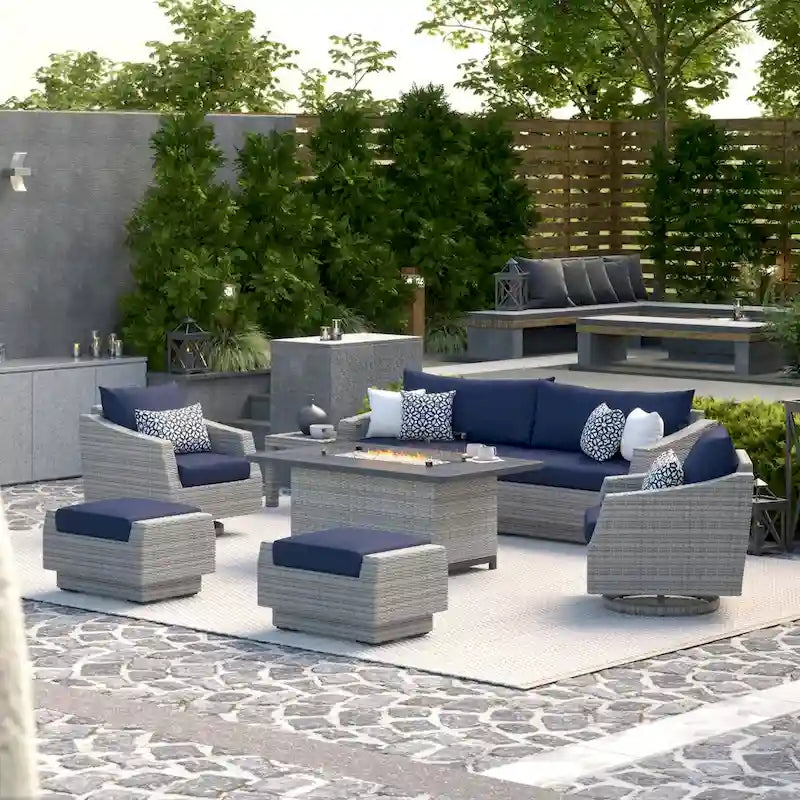 Ensemble de mobilier de patio avec foyer Cannes 8 pièces Sunbrella