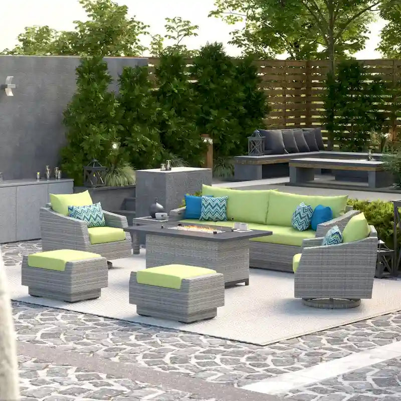 Ensemble de mobilier de patio avec foyer Cannes 8 pièces Sunbrella