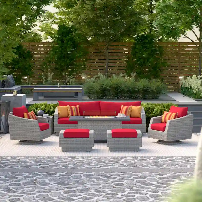 Ensemble de mobilier de patio avec foyer Cannes 8 pièces Sunbrella