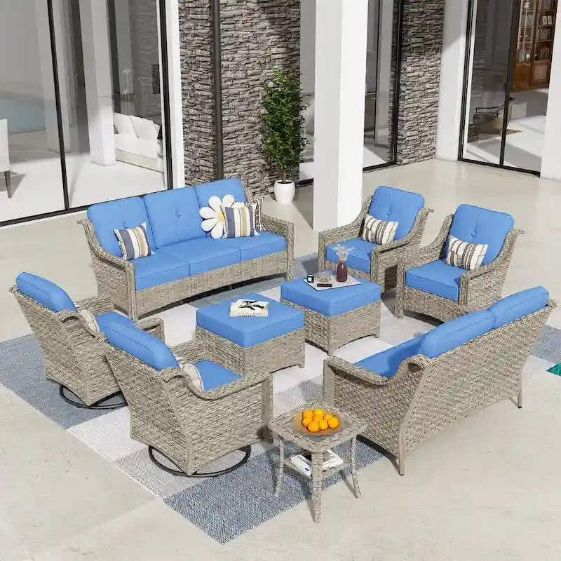 HOOOWOOO Ensemble de 9 chaises de patio pivotantes d'extérieur en osier à dossier haut