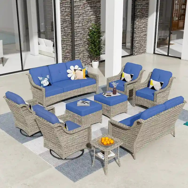 HOOOWOOO Ensemble de 9 chaises de patio pivotantes d'extérieur en osier à dossier haut