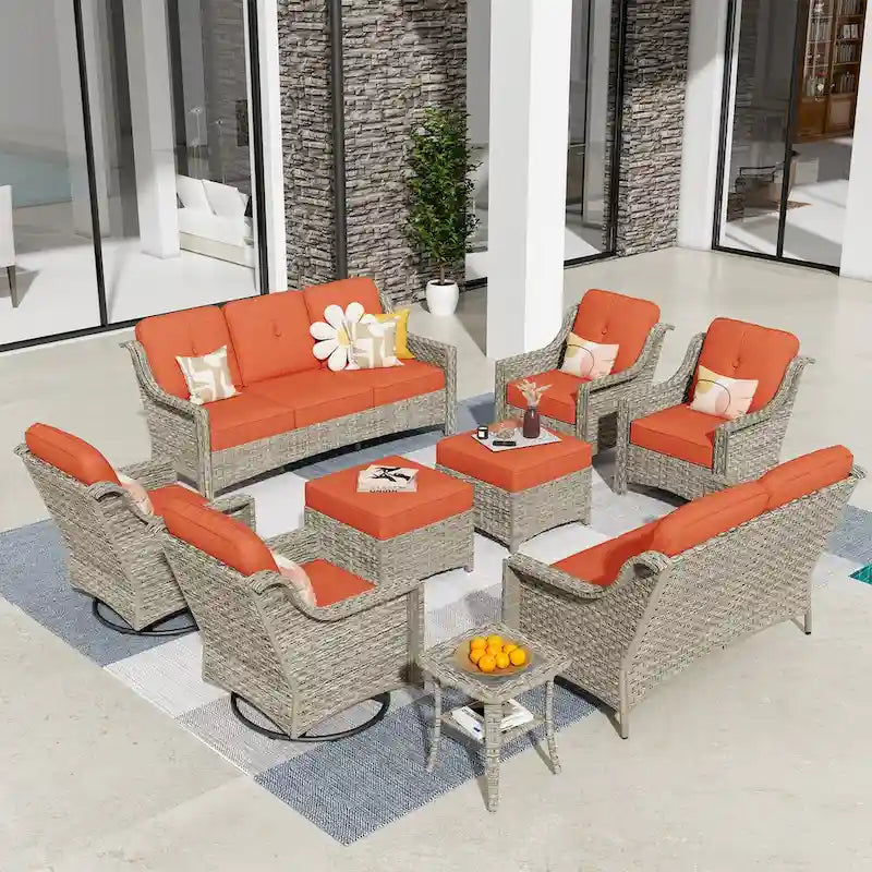 HOOOWOOO Ensemble de 9 chaises de patio pivotantes d'extérieur en osier à dossier haut