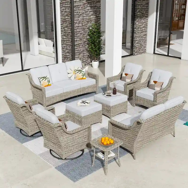 HOOOWOOO Ensemble de 9 chaises de patio pivotantes d'extérieur en osier à dossier haut