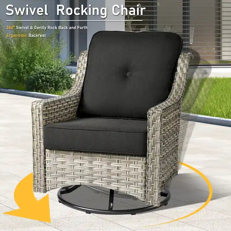 HOOOWOOO Ensemble de 9 chaises de patio pivotantes d'extérieur en osier à dossier haut