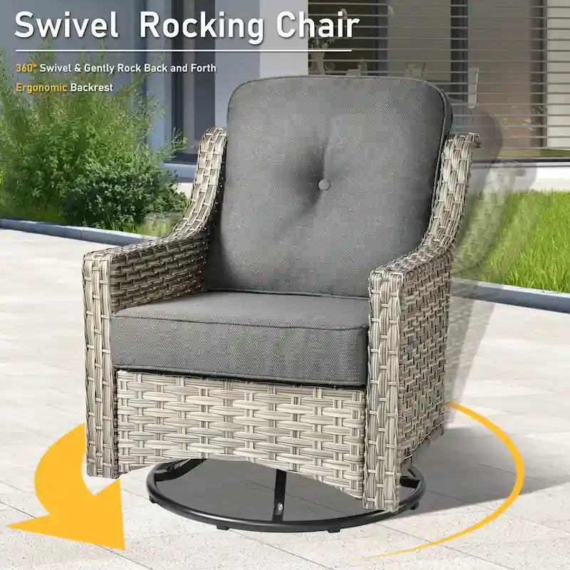 HOOOWOOO Ensemble de 9 chaises de patio pivotantes d'extérieur en osier à dossier haut