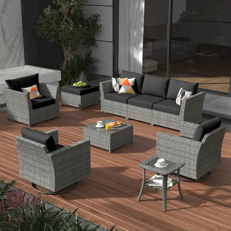 Ensemble de mobilier de patio sectionnel XIZZI 9 pièces avec fauteuils pivotants à bascule