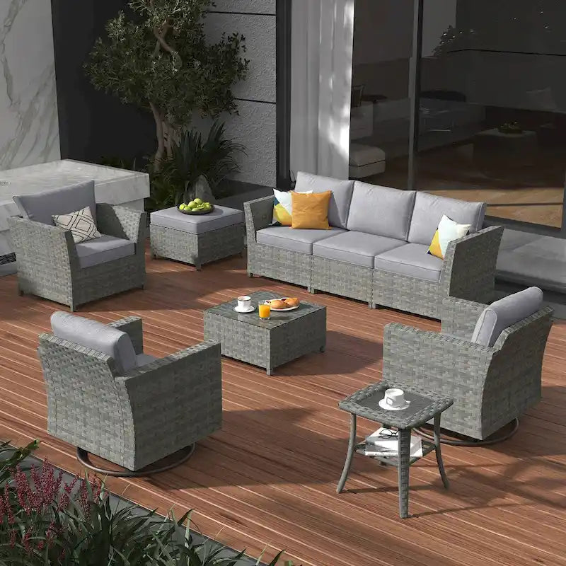 Ensemble de mobilier de patio sectionnel XIZZI 9 pièces avec fauteuils pivotants à bascule