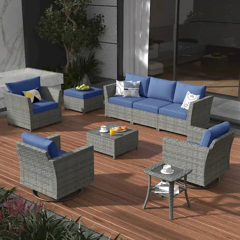Ensemble de mobilier de patio sectionnel XIZZI 9 pièces avec fauteuils pivotants à bascule