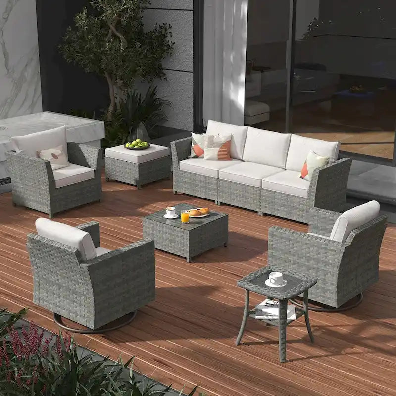 Ensemble de mobilier de patio sectionnel XIZZI 9 pièces avec fauteuils pivotants à bascule