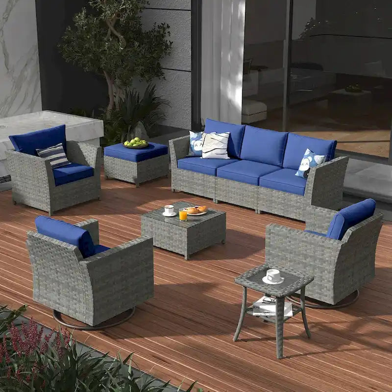 Ensemble de mobilier de patio sectionnel XIZZI 9 pièces avec fauteuils pivotants à bascule