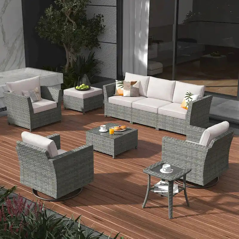 Ensemble de mobilier de patio sectionnel XIZZI 9 pièces avec fauteuils pivotants à bascule