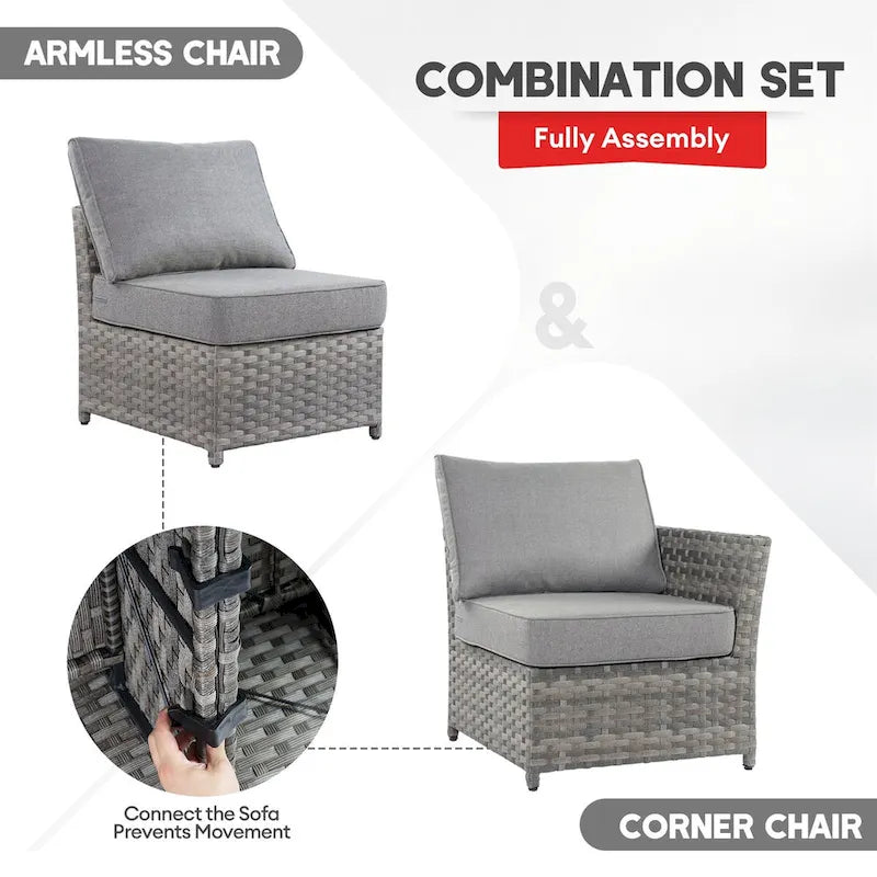 Ensemble de mobilier de patio sectionnel XIZZI 9 pièces avec fauteuils pivotants à bascule