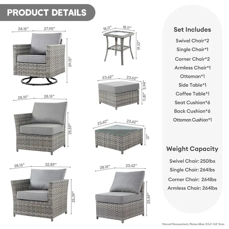 Ensemble de mobilier de patio sectionnel XIZZI 9 pièces avec fauteuils pivotants à bascule