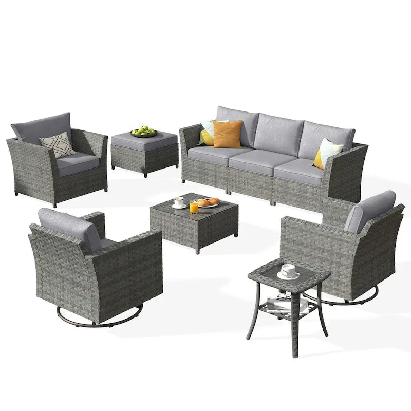 Ensemble de mobilier de patio sectionnel XIZZI 9 pièces avec fauteuils pivotants à bascule